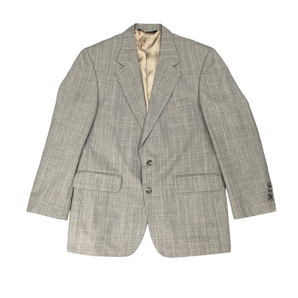 Vintage Lands End Blazer Mens 41 Gray Wool Shoulder Pads Single Breast Made USA - Picture 1 of 14